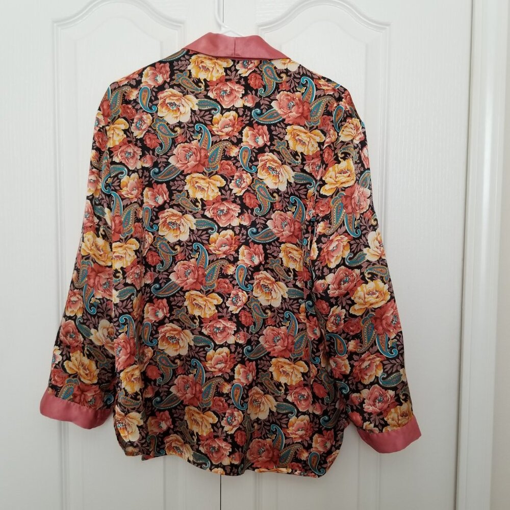 Victoria's Secret Silky Long-Sleeve Robe Lingerie Pajama Top w/Collar & V-Neck - Picture 8 of 11